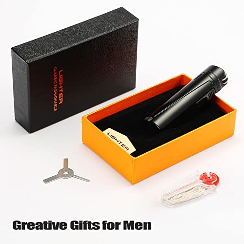 Bbsisgo Continuous Triple Jet Flame Flint Torch Lighter With Extra 6 Flints And Replacement Tools, Refillable Windproof Butane Lighter With Large Visible Fuel Window, Black(Sold Without Gas) #TOP3
