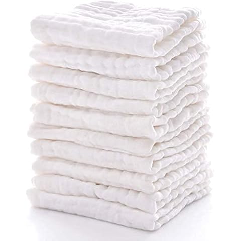 Baby Muslin Washcloths- Natural Muslin Cotton Baby Wipes - Soft Newborn Baby Face Towel for Sensitive Skin- Baby Registry as Shower Gift, 10 Pack 10x10 inches (White) Cover