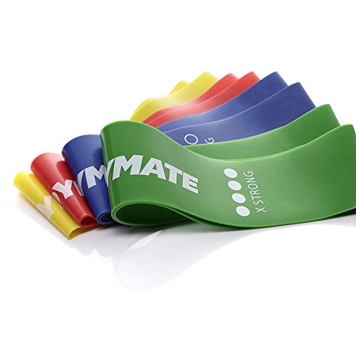 BODYMATE Lot de 4 Bandes de résistance élastiques + Pochette de Transport - 60cm x 5cm - Latex Naturel - Idéal Musculation, Crossfit, Gymnastique, Fitness