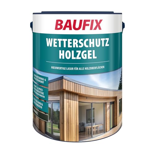 BAUFIX Wetterschutz-Holzgel ebenholz, seidenglänzend, 5 Liter, Holzlasur, tropfgehemmte Holzlasur, für alle Holzarten, witterungsbeständig