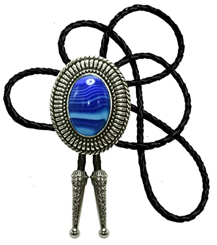 Image of Moranse Bolo Tie with Natural Tiger Eye Stone Celtic Style Genuine and Cowhide Rope