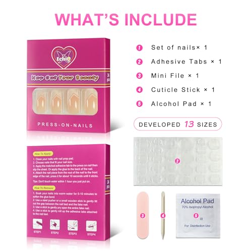 Nude White Press On Nails Medium Square French Glossy Gel Nails Full Cover False Nail Art Tips Salon Manicure Set - Thumbnail 2