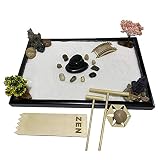 Oritlife Japanese Relax Desktop Zen Garden Kit for Desk, Mini Meditation kit with Square Sandbox 11.8“ x 8', Balance Stones, Bamboo Rake, White Sand, Cherry Blossom Tree