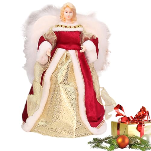 Christmas Angel Tree Topper by Puchen - Delicate Elegant White Feather Wings, 7.08in Christmas Decorations for Home Trees
