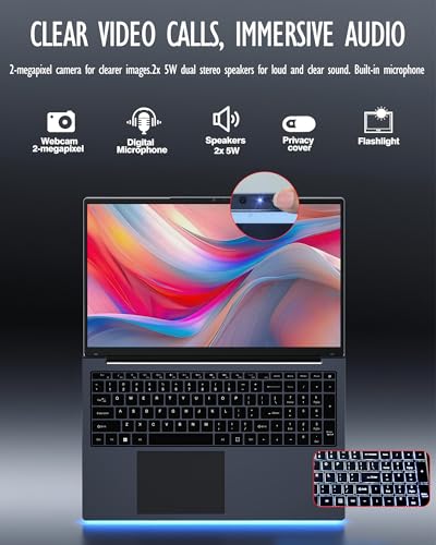 Image of 17 inch Laptop Computers,12th Generation Processor N95 4C 4T(Up to 3.4Ghz),8GB DDR4 RAM 256GB SSD,1920*1080,10000mAh Large battery,Type-C(Data), WiFi5,BT,RJ45,Dual Stereo Speakers, Backlit Keyboard