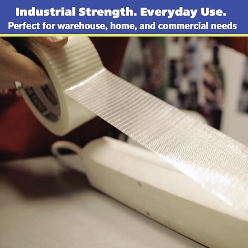 Image of Filament Tape 2 in x 30 Yds, Fiberglass Reinforced Clear Strapping | Heavy duty high tensile packing tape for pallets, moving, bundling, shipping and appliance securing
