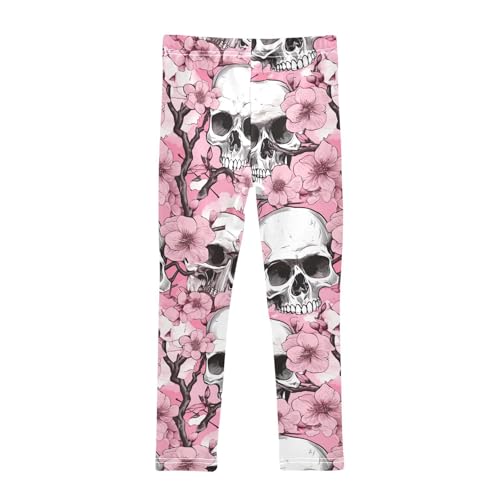 Kids High Waist Sugar Skull Pink Cherry Leggings for Toddler Girls 4T 202b30022