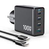 【Chargeur tout usage à 4 ports】Notre adaptateur secteur USB-C de 100 W permet de recharger rapidement jusqu'à 4 appareils simultanément, avec une puissance totale pouvant atteindre 100 W, qu'il s'agisse d'ordinateurs portables, de téléphones mobiles ou de tablettes. La recharge rapide avec répartition intelligente du courant garantit des performances optimales pour chaque appareil. Ce chargeur USB-C prend en charge une multitude de protocoles de recharge rapide tels que PD3.0/PD2.0, PPS, Samsung High Speed Charge 3.0 (60 W) et 2.0 (45 W), QC3.0/2.0, SCP, FCP, AFC, Apple 2.4, PE2.0, pour que vous puissiez tout recharger. l'alimentation de voyage idéale pour la famille et le télétravail.