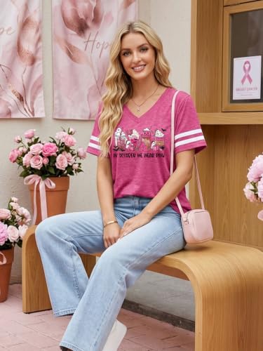 Eatbook Breast Cancer Shirts for Women V-Neck Awareness Pink Ribbon Shirt — view 3