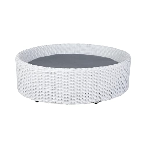 greemotion Hundebett aus weißem Polyrattan mit Kissen, ca. 85 x 25 x 75 cm