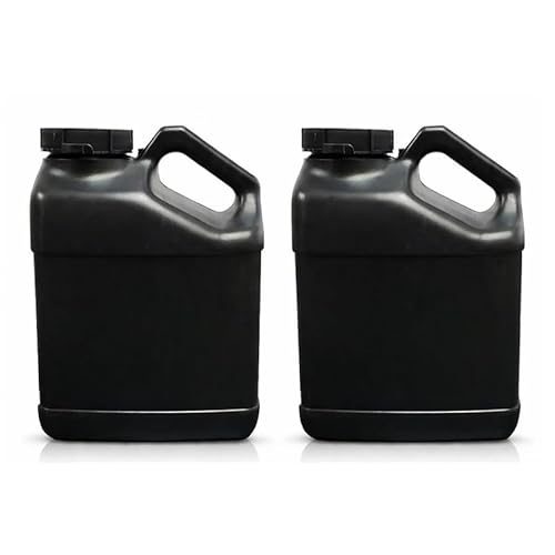 Opti-Lube 2 PACK - 1 Gallon (128oz) EMPTY F-Style Black Slant Handle HDPE Plastic Jug Bottle with Child Proof, 63mm Neck, Fluorinated Level 9 for Extreme Chemical Permeation Resistance (2)