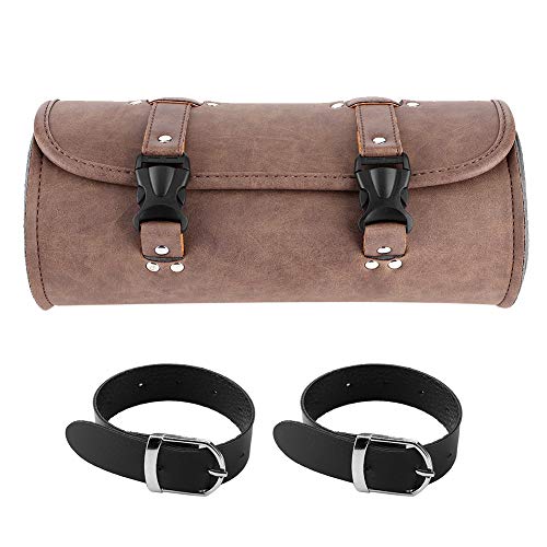 Bolsa lateral rígida estilo retro de cuero PU marrón para ATV con correas de montaje desmontables miniatura 1
