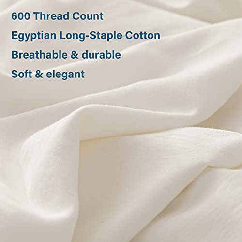 Heimenaogo 600 Tc Egyptian Cotton Duvet Cover Queen Size Ultra Soft And Breathable Bedding Set With Zipper Closure Long Staple Washed Cotton Duvet Cover Linen Like Texture Off-White 3 Pcs thumb #4