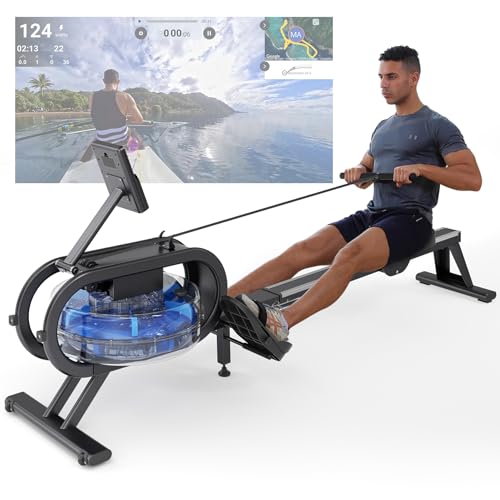 Rameur d&rsquo;appartement avec Réservoir d&rsquo;eau 6 Niveaux de Résistance écran LCD Multifonction Support de Tablette réglable Capacité de Poids 150KG