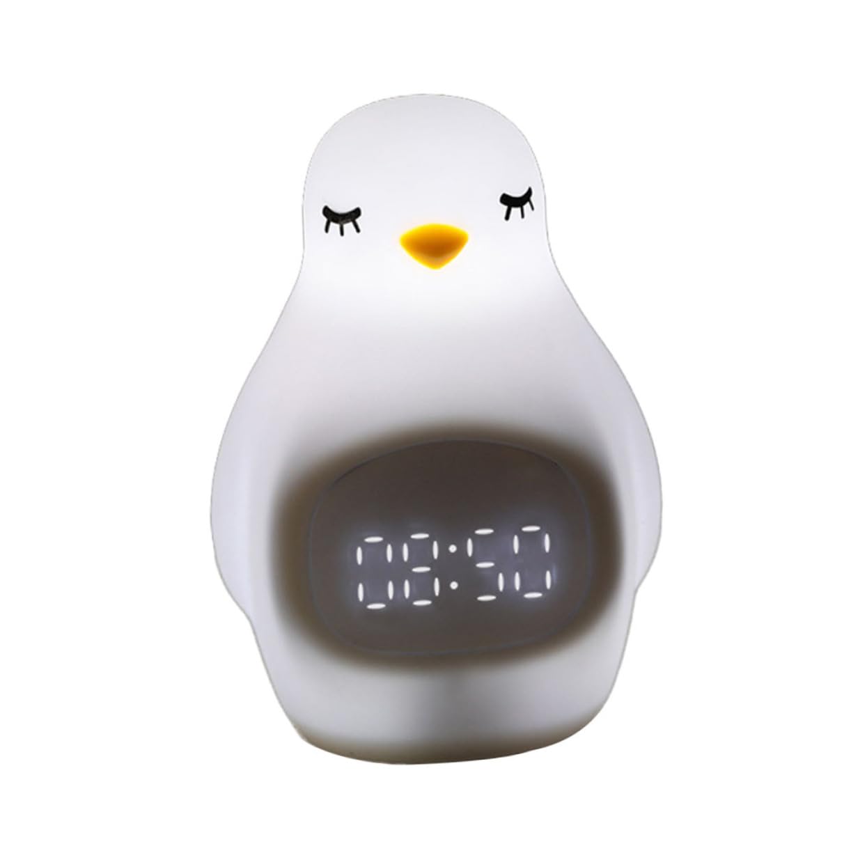 ORFOFE Kreativer LED Pinguin Wecker aus Silikon mit Alarmfunktion und Hautähnlicher Oberfläche Digitale Lampe für Kinderzimmer und Schlafzimmer Weiß