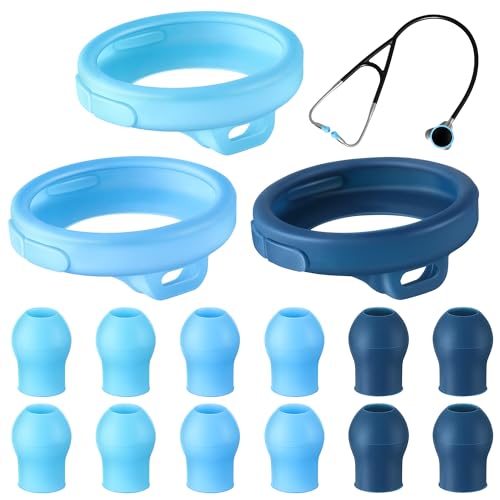 Avenuebool Echo Stethoscope Accessories Compatible with EKO Core 500 Digital Stethoscope, 3 Pcs Silicone Protective Chestpiece Cover and 12 Pcs Ear Tips Replacement, Dustproof Protection Design