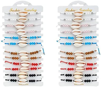 سوار نسائي صدفة صدفة من EXCEART 2 سوار مجوهرات قذيفة للسيدات سوار قابل للتعديل شل سوار سلسلة الحياكة الكريستال