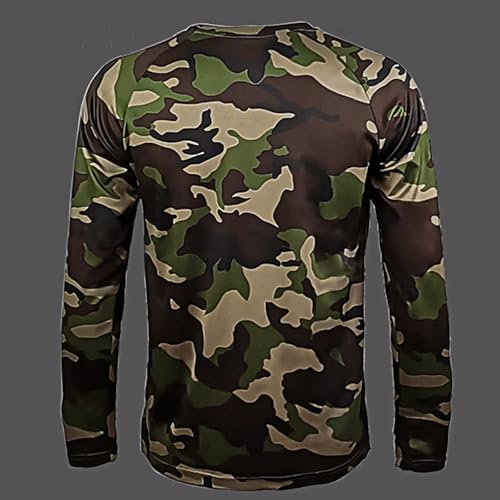 Camisa masculina camuflada leve de desempenho de manga curta de secagem rápida com gola redonda para