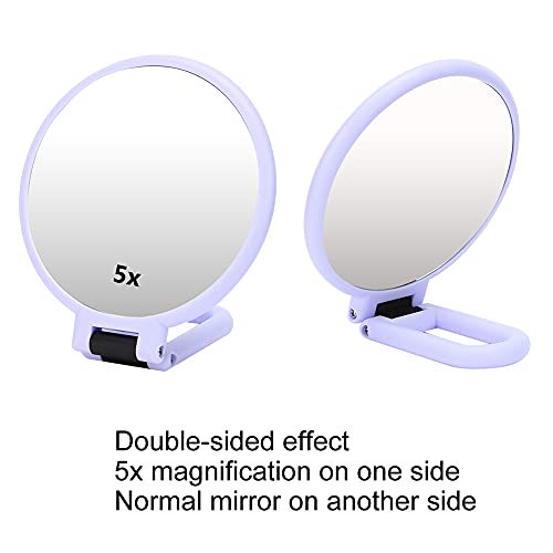 5X Magnifying Makeup Mirror, Folding Adjustable Cosmetic Mirror, Travel Portable (Purple) - Image 4