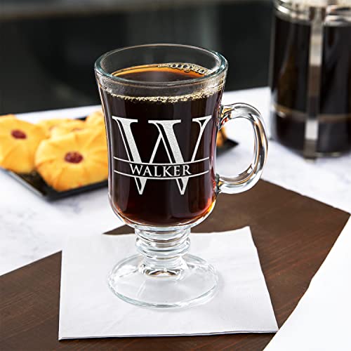 Personalized Glass Mug Split Script Initial And Name 8.5 Oz Blue Bottom Etched Irish Coffee Mug With Custom Text Birthday Gift For Men And Women #TOP4