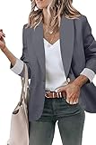 Genhoo Womens Casual Blazer Lightweight A Single Button Work Office Open Front Cardigan with Fake Po