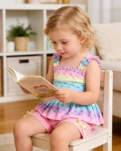 WESIDOM Baby Girl Clothes 18 24 Months Toddler Girls Summer Outfits Ruffle Sleeveless Tank Top + Shorts + Headband 3Pcs Cute Toddler Baby Clothing Short Set (Pink, 18-24 Months)