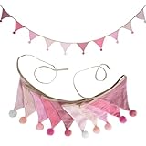 Fabric Bunting Banner, 2 Pack Handmade Neutral String Banner with Felt Ball Each 8.5 ft 10 Flags Nursery Wall Hanging Wedding Birthday Home Baby Shower Party Decoration Bunting (Pink 2 Pack)