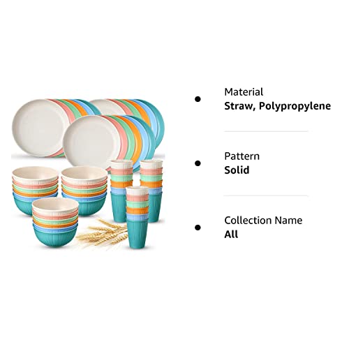 54 Pcs Wheat Straw Dinnerware Sets Unbreakable Dish Set For 18 Microwave Dishwasher Safe Reusable Wheat Straw Plate Cup And Bowl Set Lightweight Plastic Dishes For Kitchen, Camping, Picnic, Rv, Dorm #TOP7