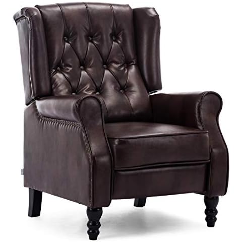 More4Homes ALTHORPE WING BACK FIRESIDE RECLINER FABRIC BONDED LEATHER OCCASIONAL ARMCHAIR SOFA CHAIR (Brown, Bonded Leather) Cover
