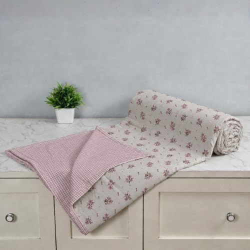 Image of Florida Reversible Cotton Dohar - Single Size (220x160 cm, 90 GSM, Pink Floral Pattern), Soft & Lightweight Blanket for All Seasons, Breathable & Skin‑Friendly Fabric