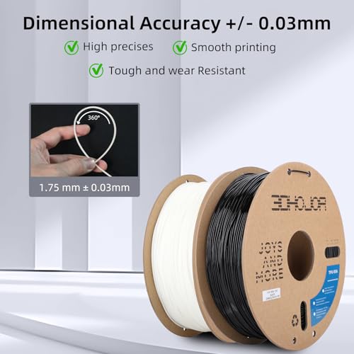 Image of 3DHojor TPU Filament 1.75mm TUP95A 3D Printer Filament Flexible Soft 3D Filament 1KG*2 Bundle fit Most FDM 3D Printers Dimensional Accuracy + /- 0.03 mm-Black+White