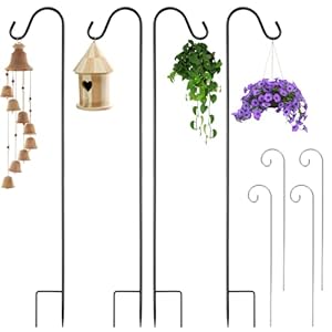 4 stuks tuinherdershaak, 81,5 herdersstok met haken, in hoogte verstelbaar, metalen tuinstok, roestbestendig, herdersstok voor buiten met 20 haken, herdershaken voor planten, vogels