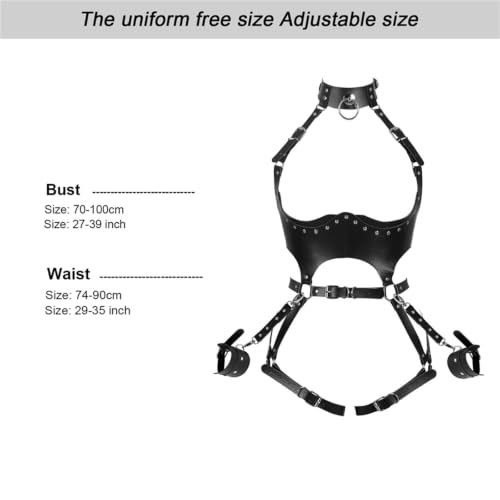 Image of Women Punk PU Leather Body Waist Belt Bodysuit Bondage Body Harness Belt Lingerie Leg Garter BDSM