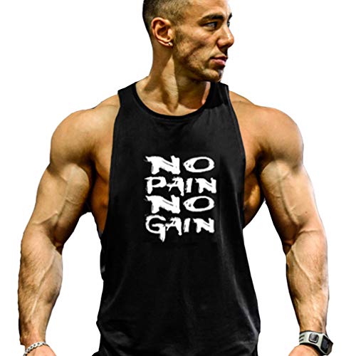 Befox Herren Cotton Tank Top Stringer Fitness Gym Shirt NO Pain NO GAIN Weste Muscleshirt Sport Vest Cover