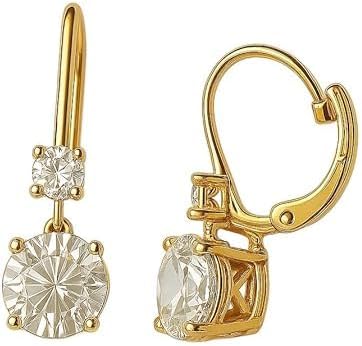 1.45 Ctw Round Cut Diamond Engagement Lever Back Drop and Dangle Earrings with 14k Yellow Gold Finish 925 Sterling Silver