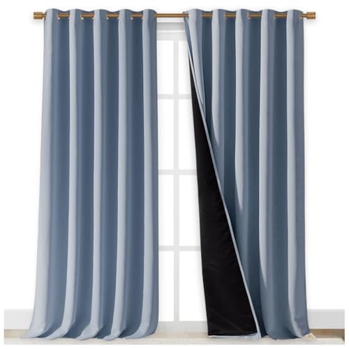 Image of NICETOWN 100% Blackout Curtains for Windows, Pack of 2, 70 inch W x 108 inch L, Vintage Blue, Super Heavy-Duty Black Lined Total Darkness Drapes for Bedroom, Privacy Assured Window Treatment for Patio