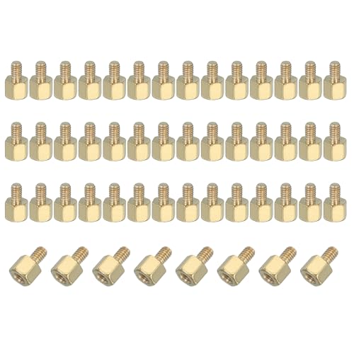 PATIKIL M2.5 x 4+4 mm Female Thread Hex Brass PCB Standoff, 50 Pcs for FPV Drone Quadcopter PCB Motherboard Steel Screw Nut Set Computer Electrical, Gold