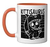 Kittisaurus Dinosaur Lover Kitty Owner Cat Owner Dino Ceramic Mug, Orange/White