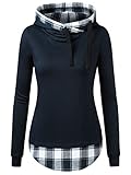 DJT Women's Funnel Neck Check Contrast Pullover Hoodie Top X-Large Navy-White