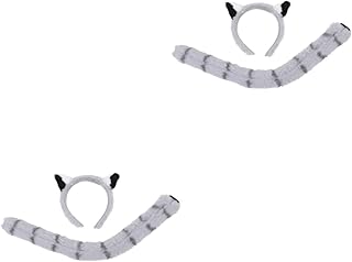 مجموعة فوميز مكونة من قطعتين من شريط رأس على شكل ذيل حيوانات، اكسسوارات شعر، أزياء الهالوين، عصابة رأس وأذني الراكون والذيل؛ مجموعة زي حيوانات للبالغين للبنات، الفراء، متعدد الألوان