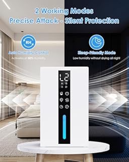 Deumidificatore Silenzioso con 1800ml, Deumidificatore Casa Muffa con Modalità Sospensione e Timer da 6-48 Ore, Controllo Umidità Auto (≥50% RH) Sbrinamento Auto, 7 Luci RGB, Basso Consumo Energetico