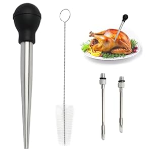 SopwMap Bratenspritze aus Edelstahl für Marinaden, inklusive 2 Nadeln, Reinigungsbürste, Bratensaftspritze, für BBQ und Küche, Fleischinjektor für saftiges und aromatisches Fleisch