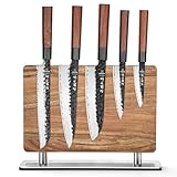HEZHEN Messerset Profi Küchenmesser Kochmesser Set mit Magnetischer Messerhalter, Doppelseitiger Starker Magnet Akazienholz Messerblock