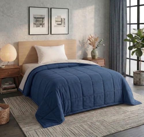 Image of SANMARINO Reversible Single Size Comforter 220 GSM Microfiber | Single Bed AC Comforter /Blanket for Winter & All Season | Soft Lightweight Quilt /Duvet (60 x 90 Inches, Denim Blue)