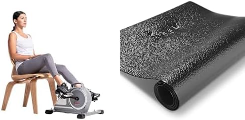 Sunny Health & Fitness Magnetic Under Desk Mini Exercise Cycle Bike, Dual Function Pedal Exerciser + Treadmill Mat -Small – NO. 083 , Black