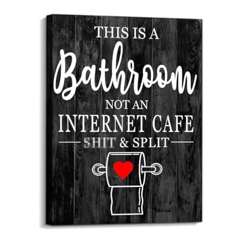 Creoate Bathroom Sign Wall Art Decor, Funny Bathroom Quotes Canvas Wall Art, Black Bathroom Accent Canvas Art Artwork for Bath Washroom Decor (12x15 Inch) Cover