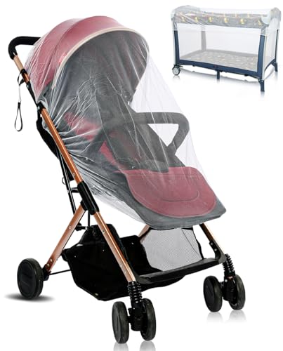 Universal Stroller Mosquito Net, Bug Net Cover for Stroller, Bassinets, Cradles, Playards, Pack N Plays and Portable Mini Crib, Durable Baby Insect Netting Infant Essential (1, White)