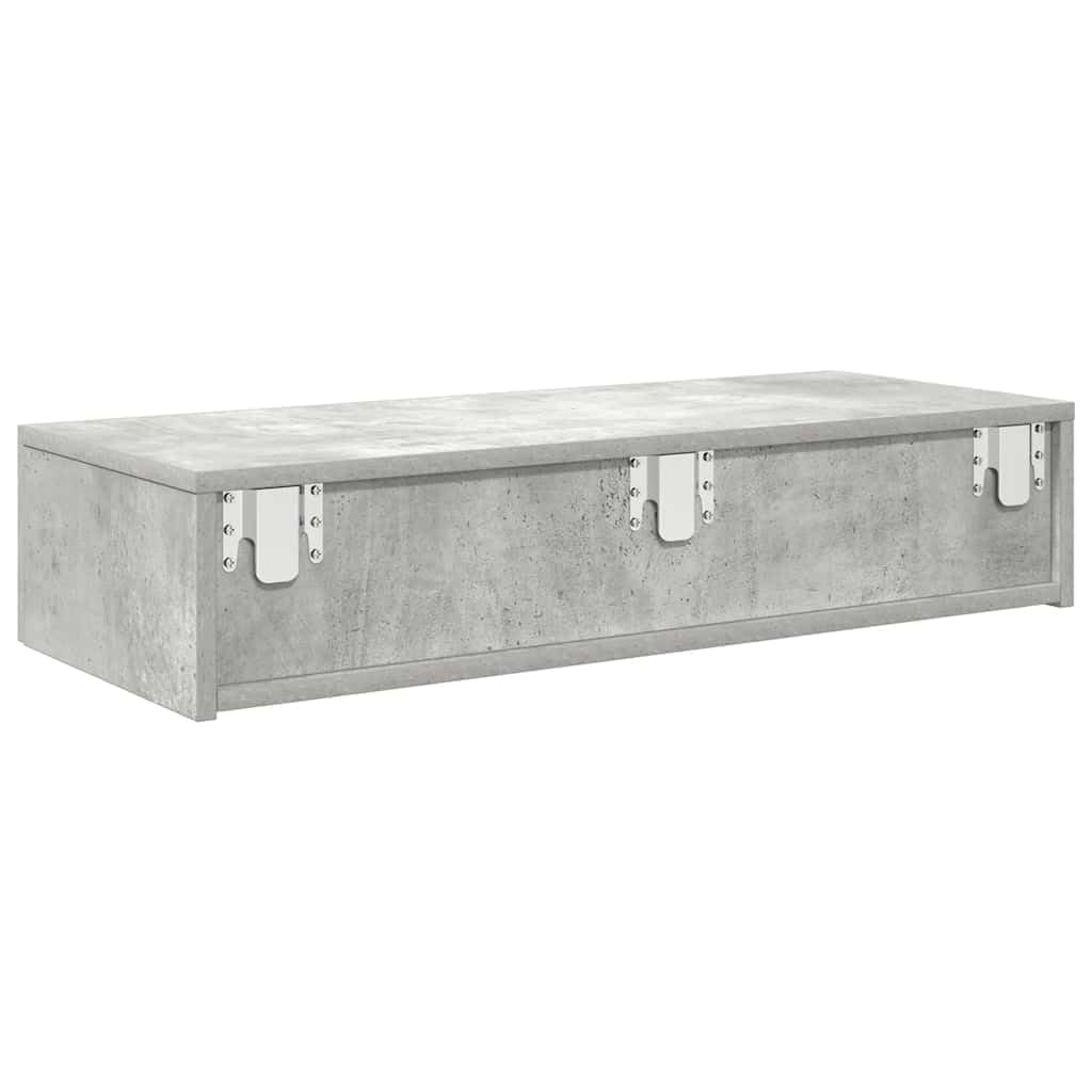 Estante de pared flotante con drawers, 80 x 33 x 17 cm, material derivado de madera gris concreta, almacenamiento montado para ahorrar espacio para dormitorio, decoración de la sala de estar