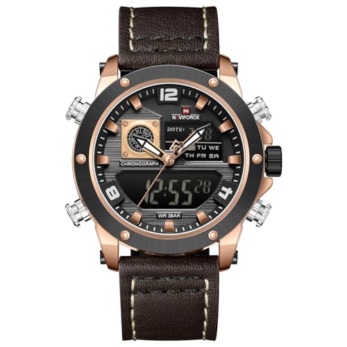 Image of NAVIFORCE NF9236 Japanese Movement Military Style Leather Strap Analog-Digital Watch