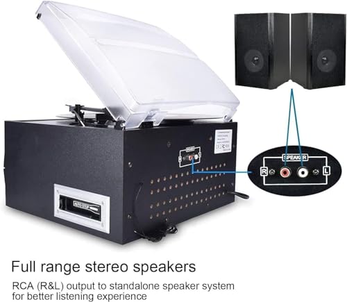 Bluetooth Record Player Turntable with Stereo Speaker, LP Vinyl to MP3 Converter with CD, Cassette, Radio, Aux in and USB/SD Encoding, Remote Control, Audio Music Player